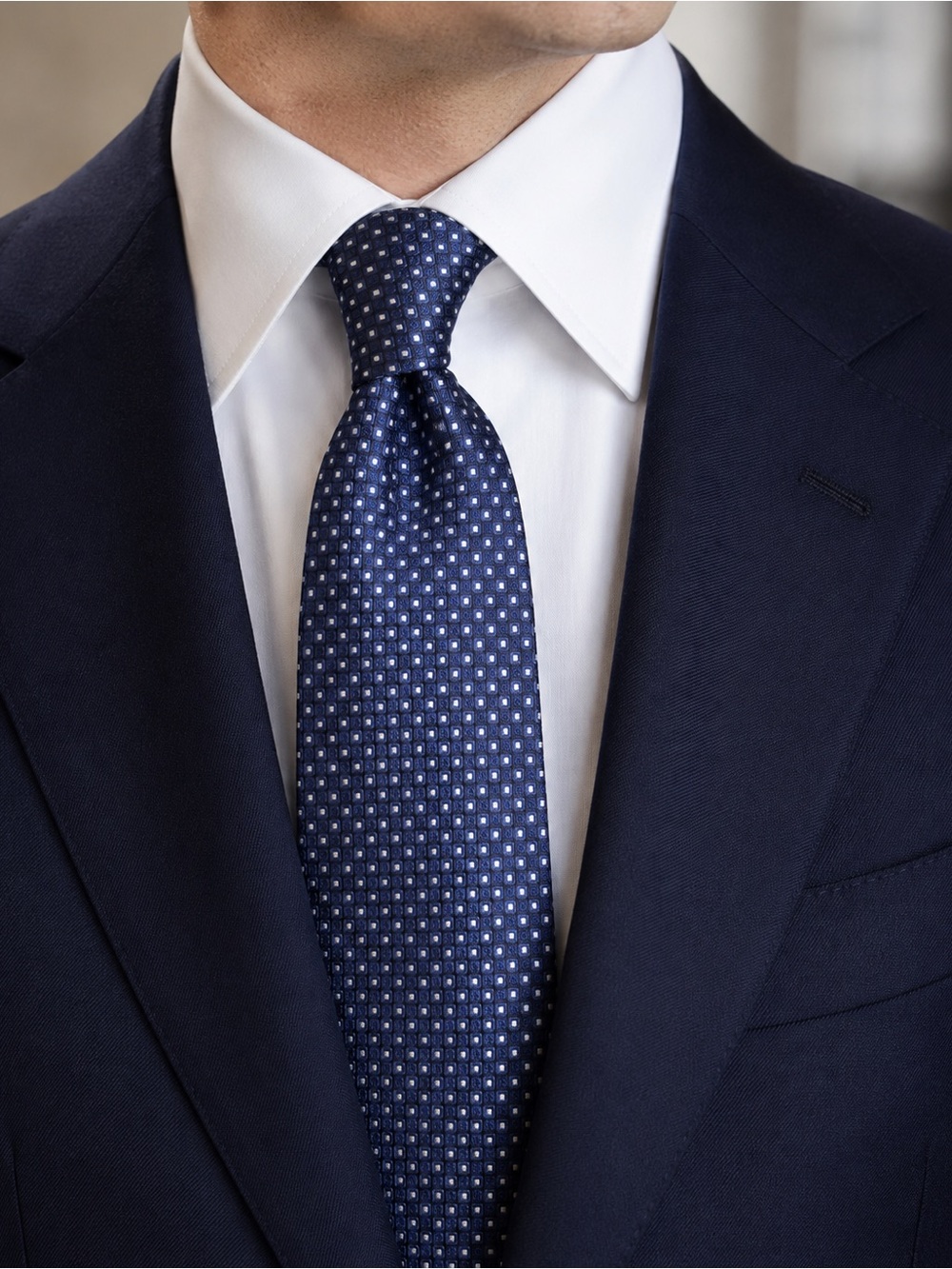 BOSS Hugo Boss Men’s Blue Geometric 100% Silk Tie Made in Italy Necktie